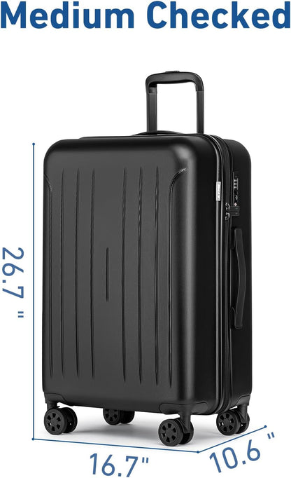 KYME Suitcase Hardshell With Double Spinner Wheels, PC+ABS TSA Lock Travel Luggage (Black, 24" Checked)