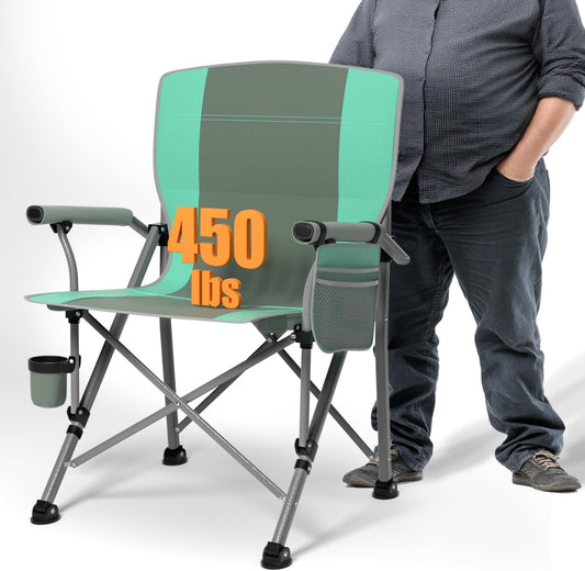 Oversized Camping Chair for Adults Heavy Duty,Heavy Duty Lawn Chair with Side Pockets，Outdoor Camping, Fishing, Beach,Hiking Foldable Camping Chair