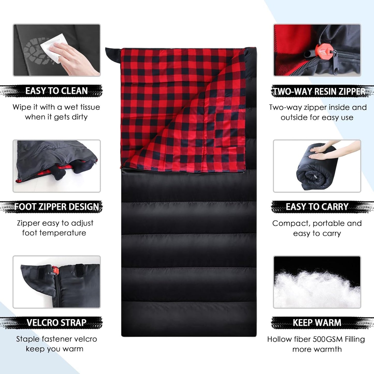 0 Degree Sleeping Bag Cotton Flannel Winter Cold Weather for Adults XXL Sleeping Bag 4 Season Big and Tall with Pillow Compression Sack