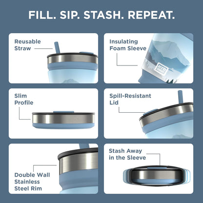 HYDAWAY 16oz Collapsible Tumbler - BPA-Free, Reusable Silicone Cup with Lid & Insulating Sleeve - Perfect for Coffee, Travel, and Everyday Use