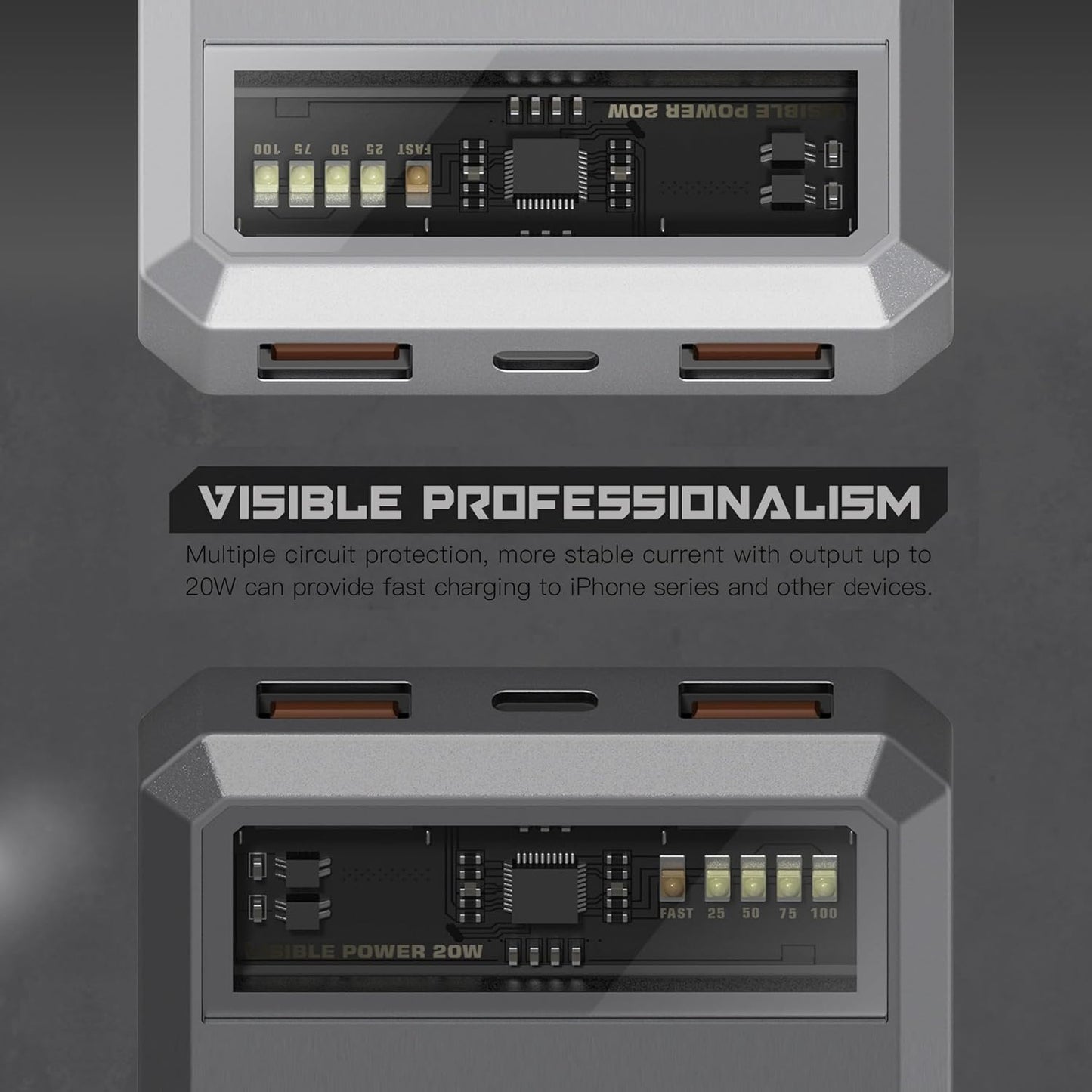 megacom Power Bank 10000mAh/37Wh with Type-C in/Output 20W & USB-A Output x 2, LED Indicate Capacity (Model:ME-1033)