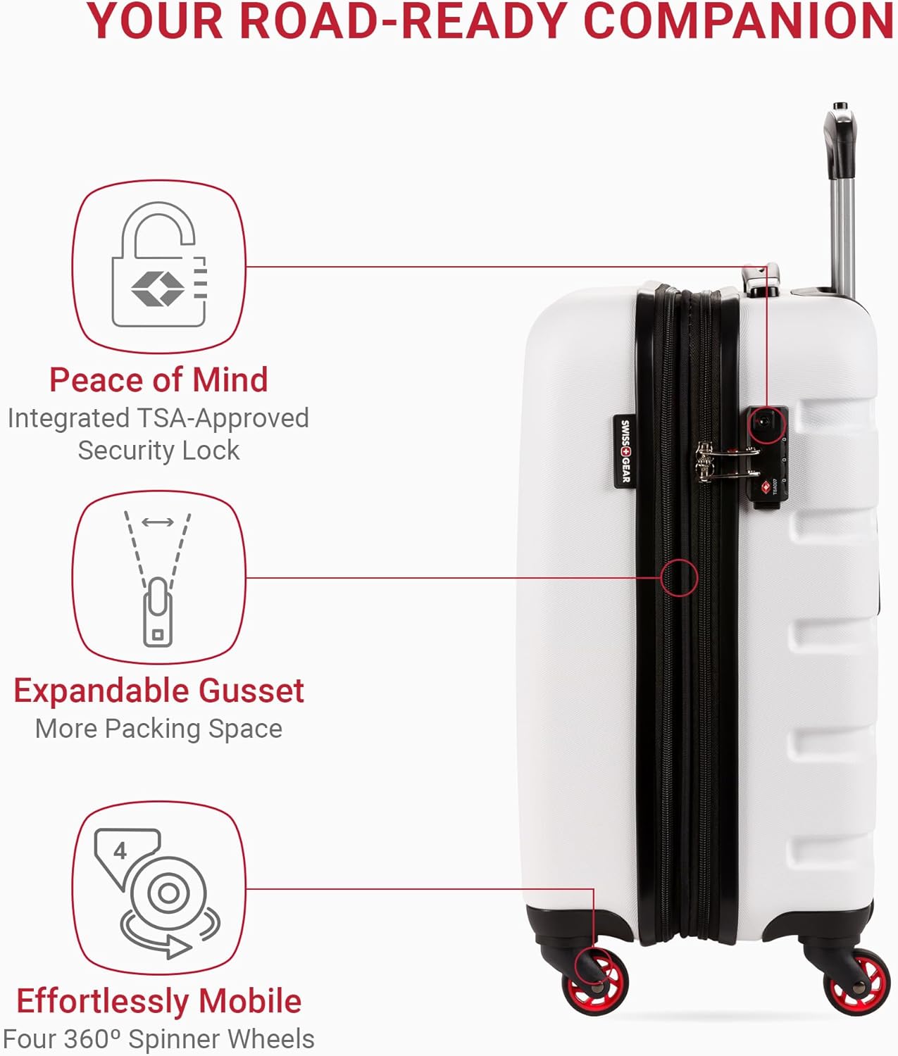 SwissGear 7366 Hardside Expandable Luggage with Spinner Wheels, White, Carry-On 19-Inch