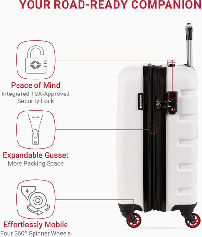 SwissGear 7366 Hardside Expandable Luggage with Spinner Wheels, White, Carry-On 19-Inch