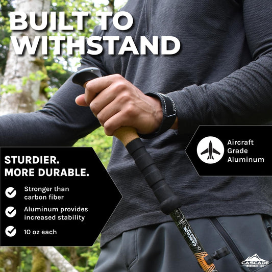 Cascade Mountain Tech Lightweight Aircraft-Grade Aluminum Trekking Poles with Extended Down Grip Plus Tip Kit