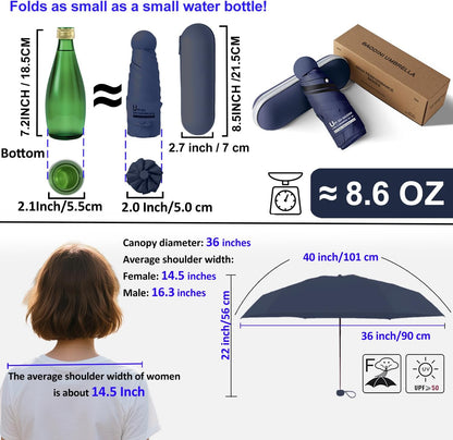 BAODINI Travel Mini Umbrella for Purse With Case Small Compact UV Sun Protection Sun Lightweight Tiny Pocket Umbrella for Women Kids and Men