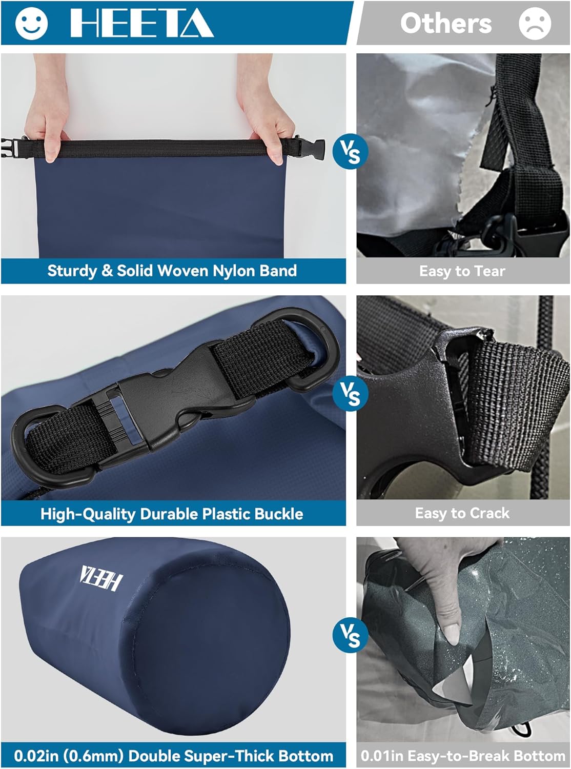 HEETA Waterproof Dry Bag for Women Men(Upgraded Version) 5L/10L/20L/30L/40L Roll Top Lightweight Dry Storage Bag Backpack with Emergency Whistle for Travel, Swimming, Boating, Kayaking, Camping, Beach