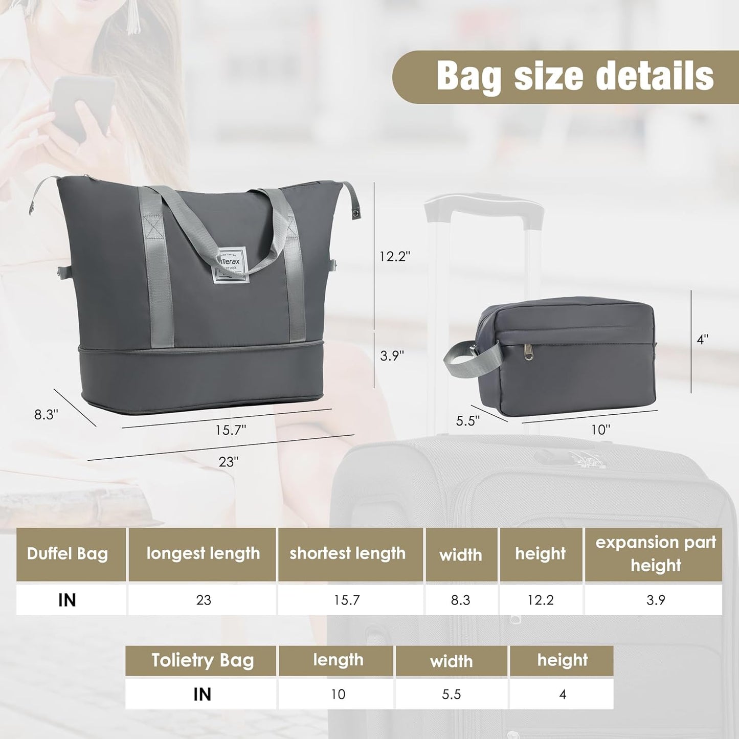 Merax Softside Luggage Set Softshell Lightweight 3 Piece Spinner Suitcase with Duffel Bag Expandable Upright Travel Luggage 22" 26" 30",Grey