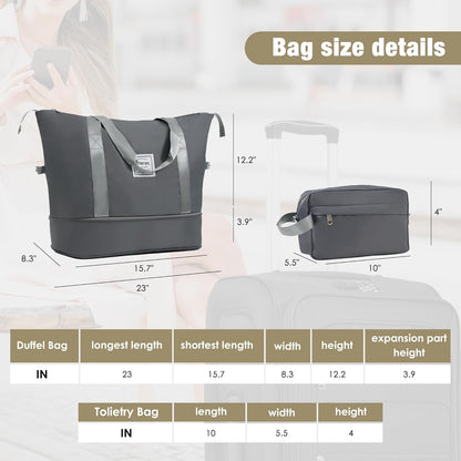 Merax Softside Luggage Set Softshell Lightweight 3 Piece Spinner Suitcase with Duffel Bag Expandable Upright Travel Luggage 22" 26" 30",Grey