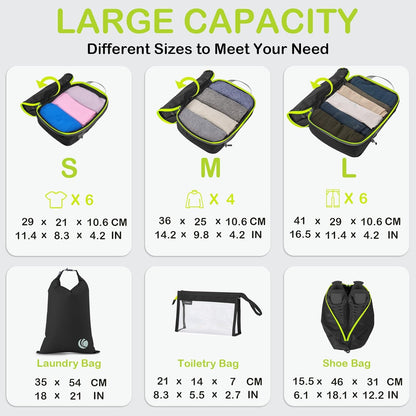 Cipway Compression Packing Cubes, Lightweight Travel Luggage Organizers with Shoe, Toiletry & Laundry Bags, Travel Essentials for Carry-on Suitcase (8 Piece, Black)