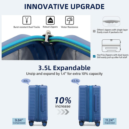 Hard Shell Suitcases 20 Inch Carry on Luggage Airline Approved, Expandable Travel Luggage with Cup Holder Charger Built in Lightweight Small Suitcase with Wheels, Interstellar Blue