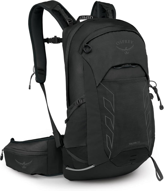 Osprey Talon 22L Men's Lightweight Hiking Backpack with Hipbelt, Black/Coal Grey, Extended Fit