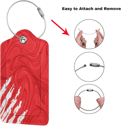 2-Pack Artistic Red Luggage Tags for Suitcases, Leather Art Abstract Style Baggage Tag with Loop, Cool White Scratches Bag Tags Private Name ID Labels for Women Girl Men Boys Travel Baggage Suitcase