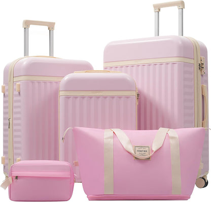 Merax Luggage Sets, Durable Hardshell 3 Piece Suitcase with Double Spinner Wheels and Handle Bags,Lightweight Carry on Luggage with TSA Lock,20+24+28 inches,Pink