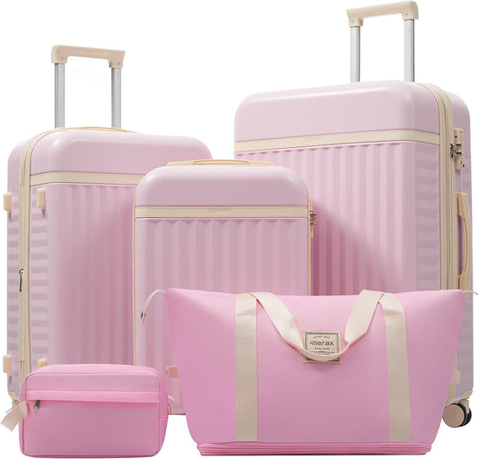 Merax Luggage Sets, Durable Hardshell 3 Piece Suitcase with Double Spinner Wheels and Handle Bags,Lightweight Carry on Luggage with TSA Lock,20+24+28 inches,Pink
