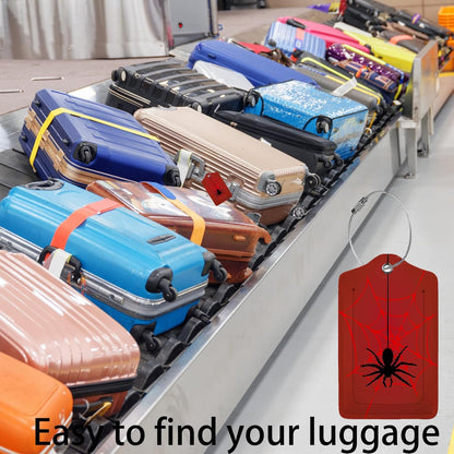 Spider Web 2-Pcs Premium Leather Tags with Privacy Covers,Luggage Tag Stainless Steel Loops Ideal for Suitcases, Travel Bags, Backpacks