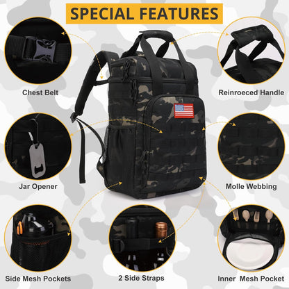 Tactical Backpack Cooler,Lunch Backpack for Men Adults Work with Handle，Soft Cooler Backpack Insulated Waterproof Leak Proof