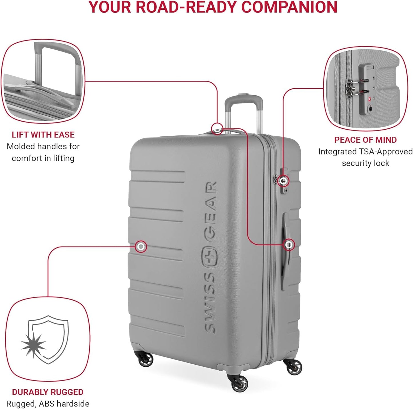 SwissGear 7366 Hardside Expandable Luggage with Spinner Wheels, Grey, Checked-Large 27-Inch