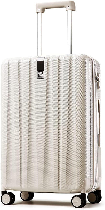Hanke 24 Inch Luggage Suitcases With Spinner Wheels Lightweight PC Hard Shell Rolling Suitcase With Travel Lock,Checked-Medium 24-Inch(Ivory White)