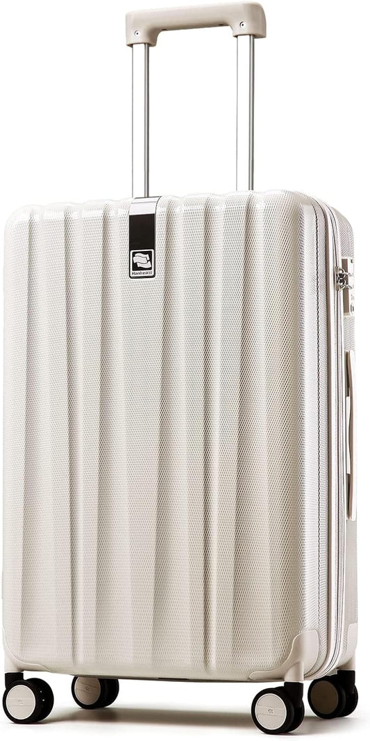 Hanke 24 Inch Luggage Suitcases With Spinner Wheels Lightweight PC Hard Shell Rolling Suitcase With Travel Lock,Checked-Medium 24-Inch(Ivory White)