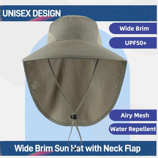 Home Prefer Outdoor UPF50+ Sun Hat Wide Brim Mesh Fishing Hat with Neck Flap