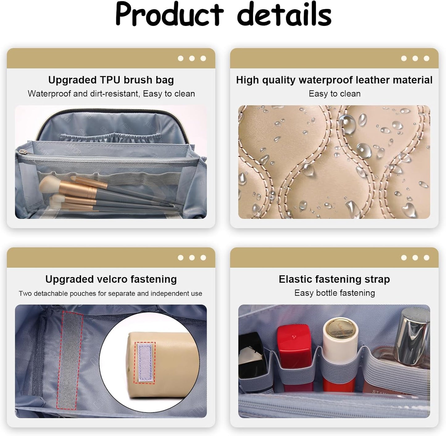 Travel Makeup Bags for Women Cosmetic Bag: Puffy Make up Bags Set of 3 - Vegan Leather Makeup Organizer - Waterproof Large Toiletry Bag with Compartments - Travel Essentials (Khaki)