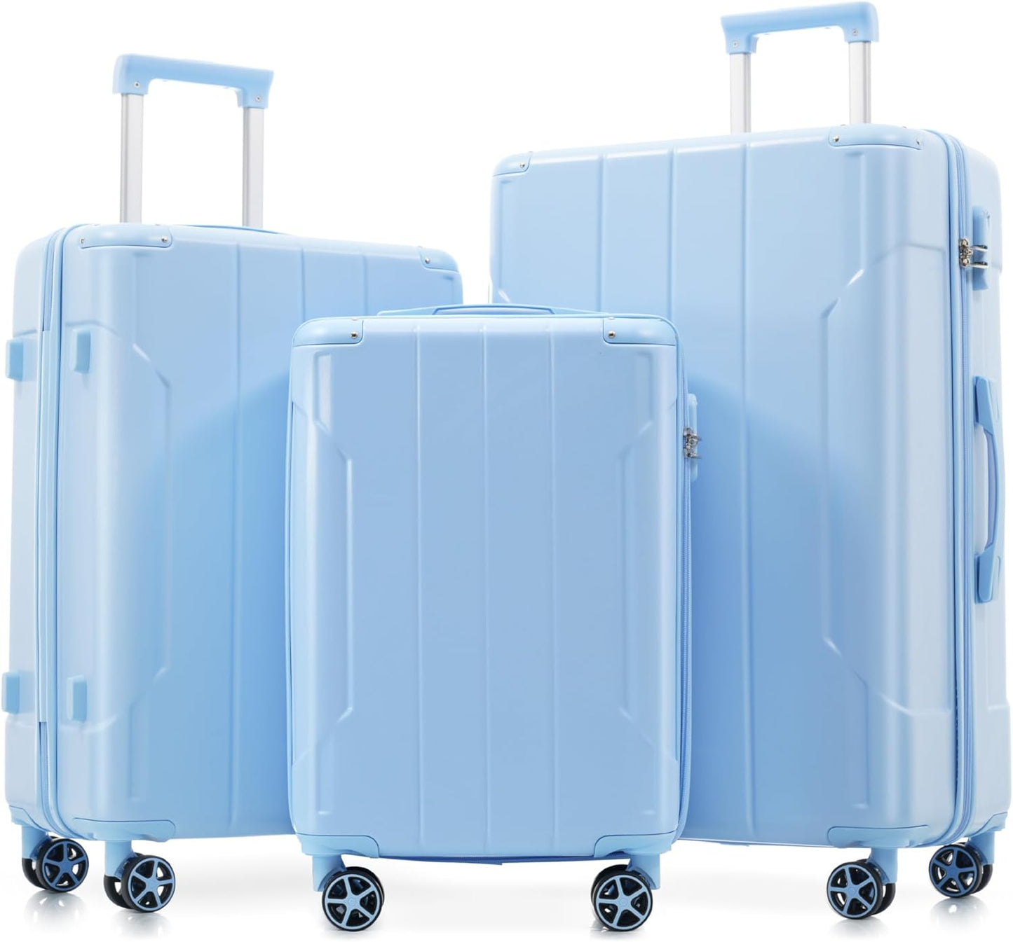 Merax Luggage Sets 3-Piece Hardshell with Spinner Wheels Lightweight Suitcase with Corner Guards (Skyblue, 20/24/28)