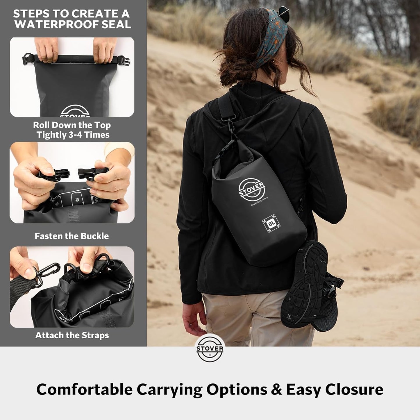 STOVER 5/10/25/30/40/55L Waterproof Backpack- Floating Dry Bag for Kayaking, Travel, Beach, Hiking, & Camping, Men/Women