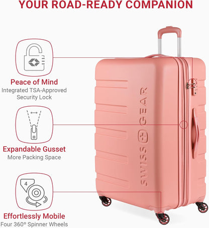 SwissGear 7366 Hardside Expandable Luggage with Spinner Wheels, Coral Almond, Checked-Large 27-Inch