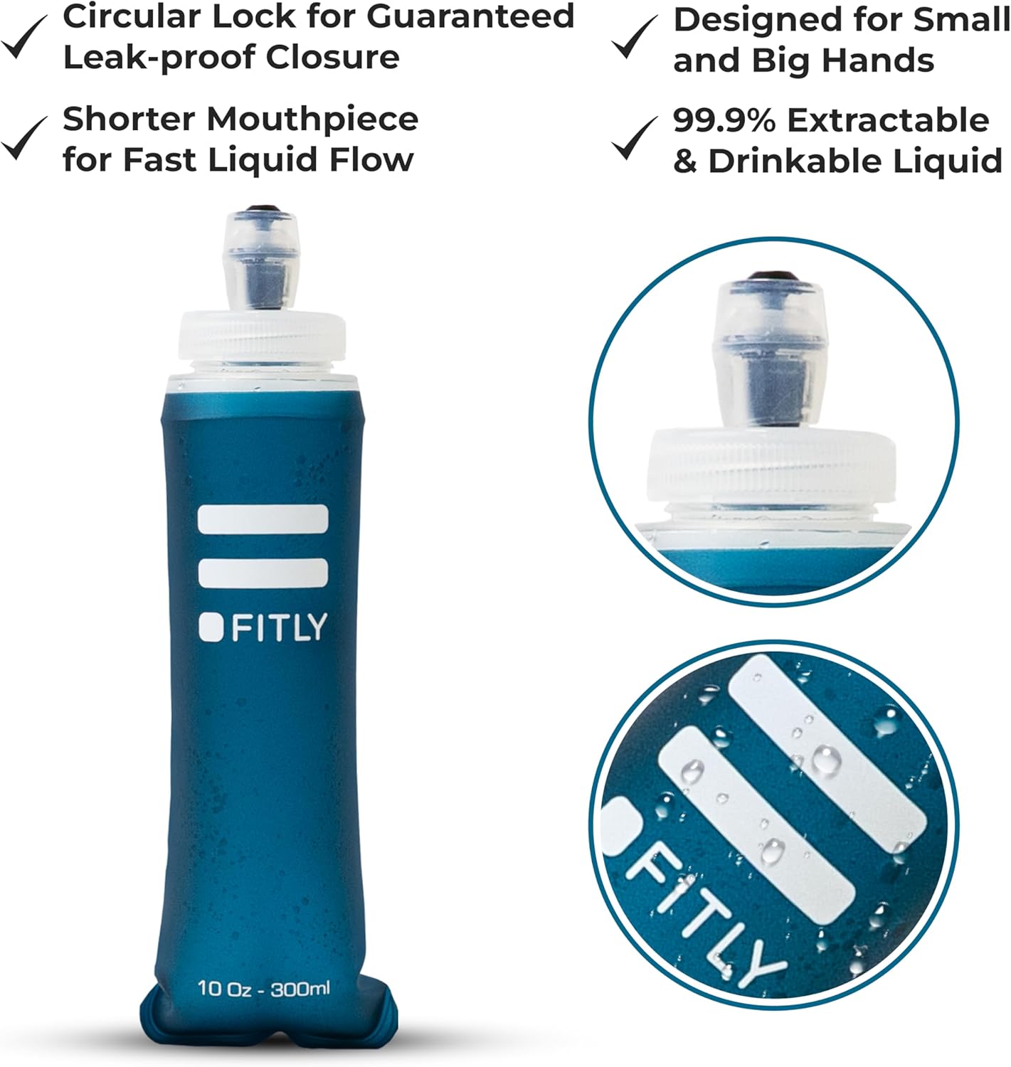 FITLY Soft Flask - Shrink As You Drink Soft Water Bottle for Hydration Pack - Folding Water Bottle Ideal for Running, Hiking, Cycling, Climbing & Rigorous Activity