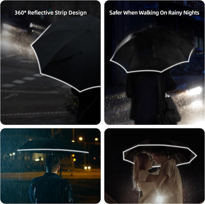 TradMall Travel Umbrella, 280T Fabric Windproof Automatic Portable Compact Folding Umbrellas for Rain with Reflective Stripe for Women and Men