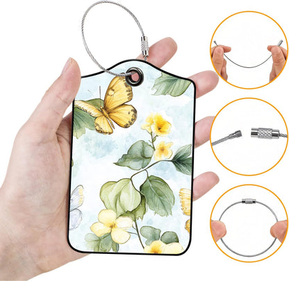 Luggage Tags for Suitcases, 2-Pack PU Leather for Cruise & Travel, Baggage ID Tags with Privacy Cover & Address Card, Durable Metal Ring, Kids Adults Travel Accessories, Watercolor Flutter