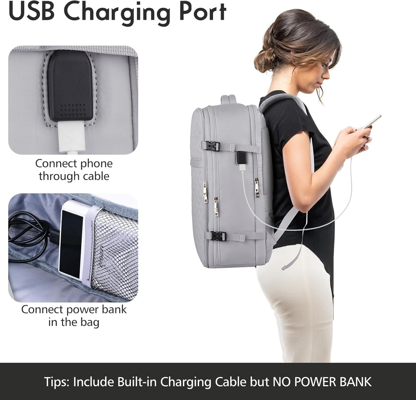 MOMUVO Large Travel Backpack Women, Flight Approved Carry On Backpack, Water Resistant Anti-Theft Large Casual Daypack Fit 17 Inch Laptop with USB Charging Port, Grey