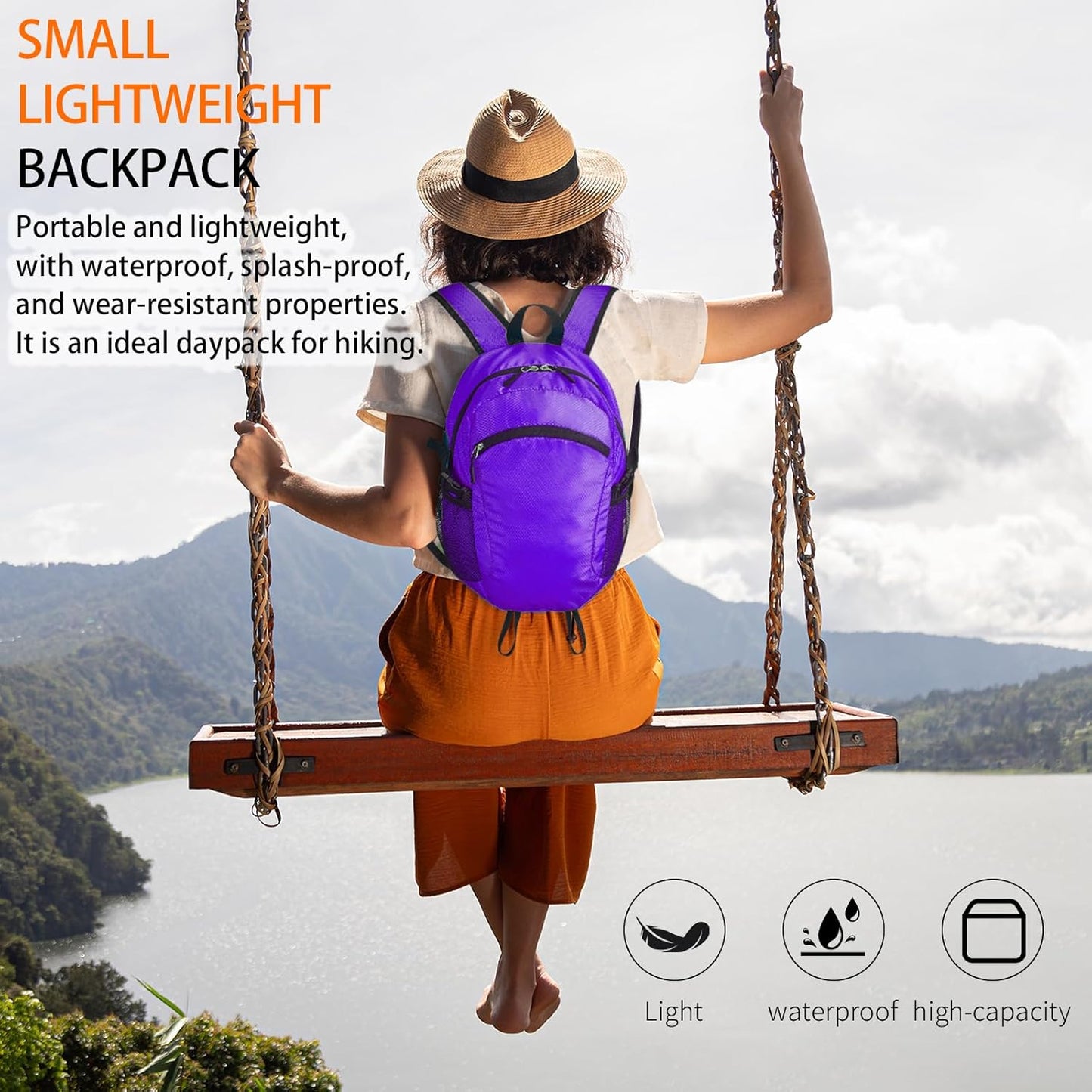 Small Hiking Daypack,15L Water-Resistant Hiking Backpack Packable Lightweight Travel Day Pack for Women Men (Purple, Small)