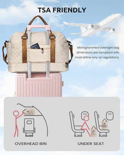 Gifts for Daughter-Initial Duffle Bag with Shoe Compartment, Personalized Weekender Bag, Monogram Overnight Bag, Letter Travel Bag with Makeup Bag，Sister Friend Girlfriend Gifts (Letter M)