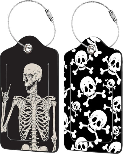 2 Pack Human Skeleton Luggage Tag for Suitcases Skull PU Leather Bag Travel Suitcase ID Identifier Baggage Tags for Women Men Travel