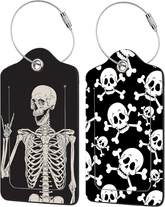2 Pack Human Skeleton Luggage Tag for Suitcases Skull PU Leather Bag Travel Suitcase ID Identifier Baggage Tags for Women Men Travel