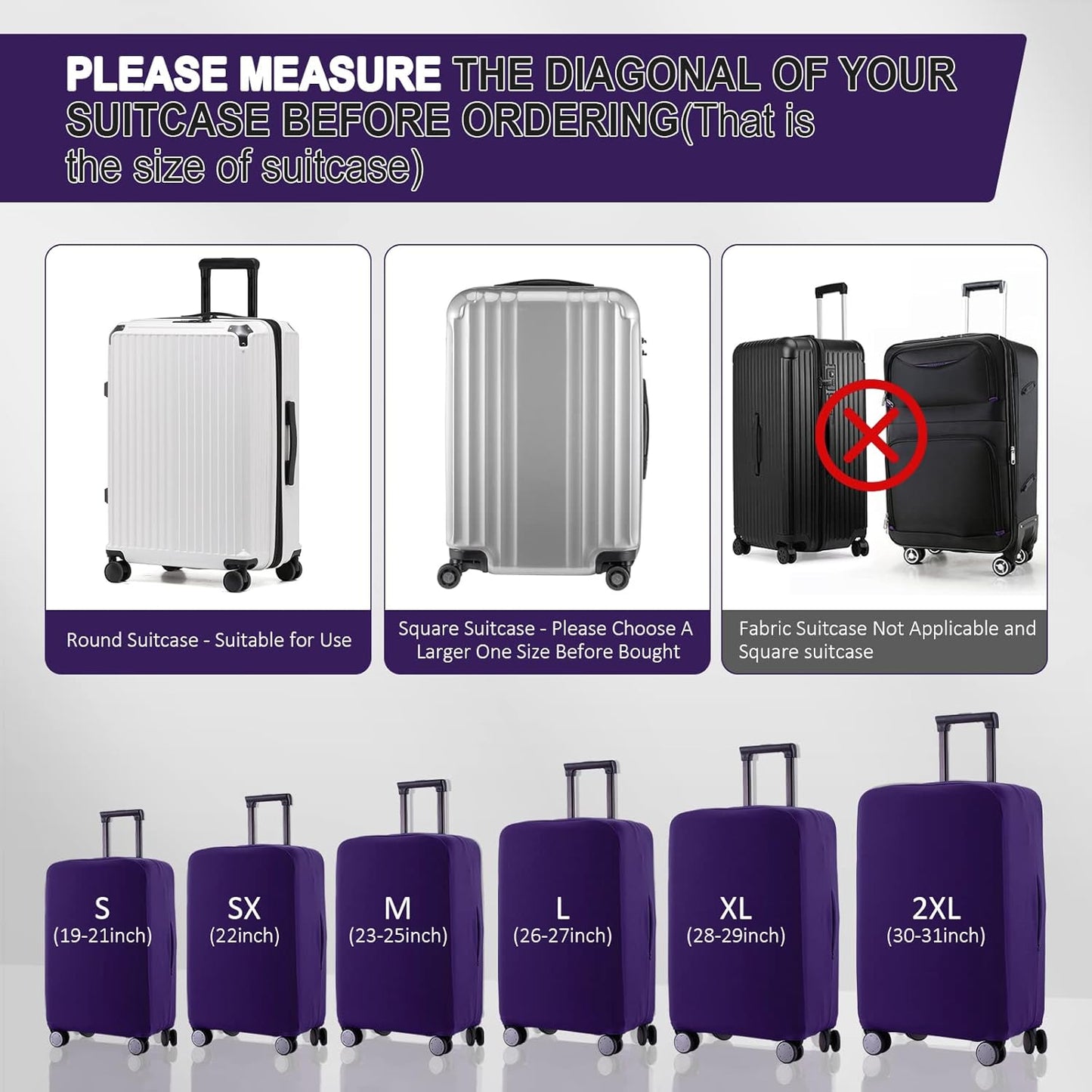Travel Luggage Cover Suitcase Protector Scratch-Resistant Fit 19-31 Inch Suitcase, Not Included Suitcase (Purple, M(24-25 inch))
