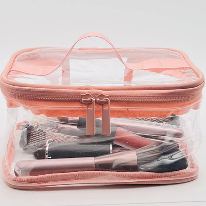 Clear Makeup Bags, 2 Pcs Transparent Cosmetic Bags, Pink, Black