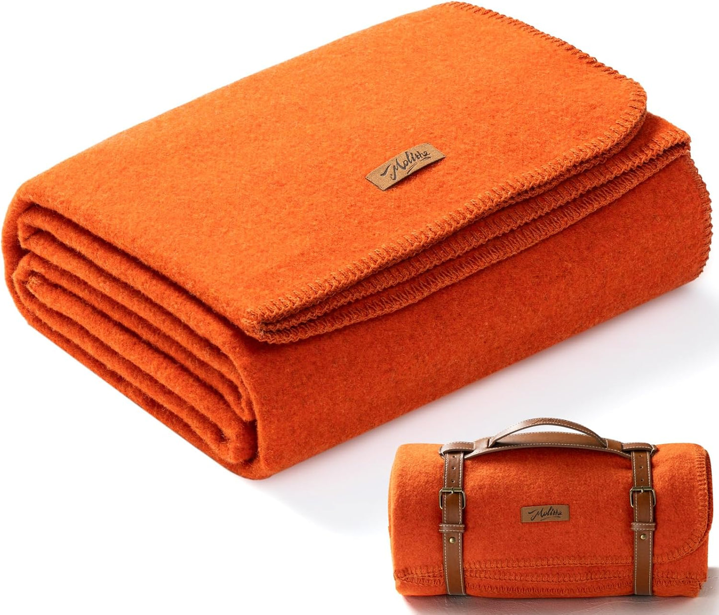 100% Wool Blanket, 48" x 62", Warm, Thick, Washable, Military Wool Blanket, Great for Camping, Outdoors, Sporting Events, Survival Kits, OrangeRed