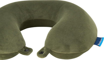 Brookstone Travel Neck Pillow - Lightweight Fleece Casing U-Shaped Stuffable Memory Foam Travel Pillow for Sleeping and Neck Support, Olive