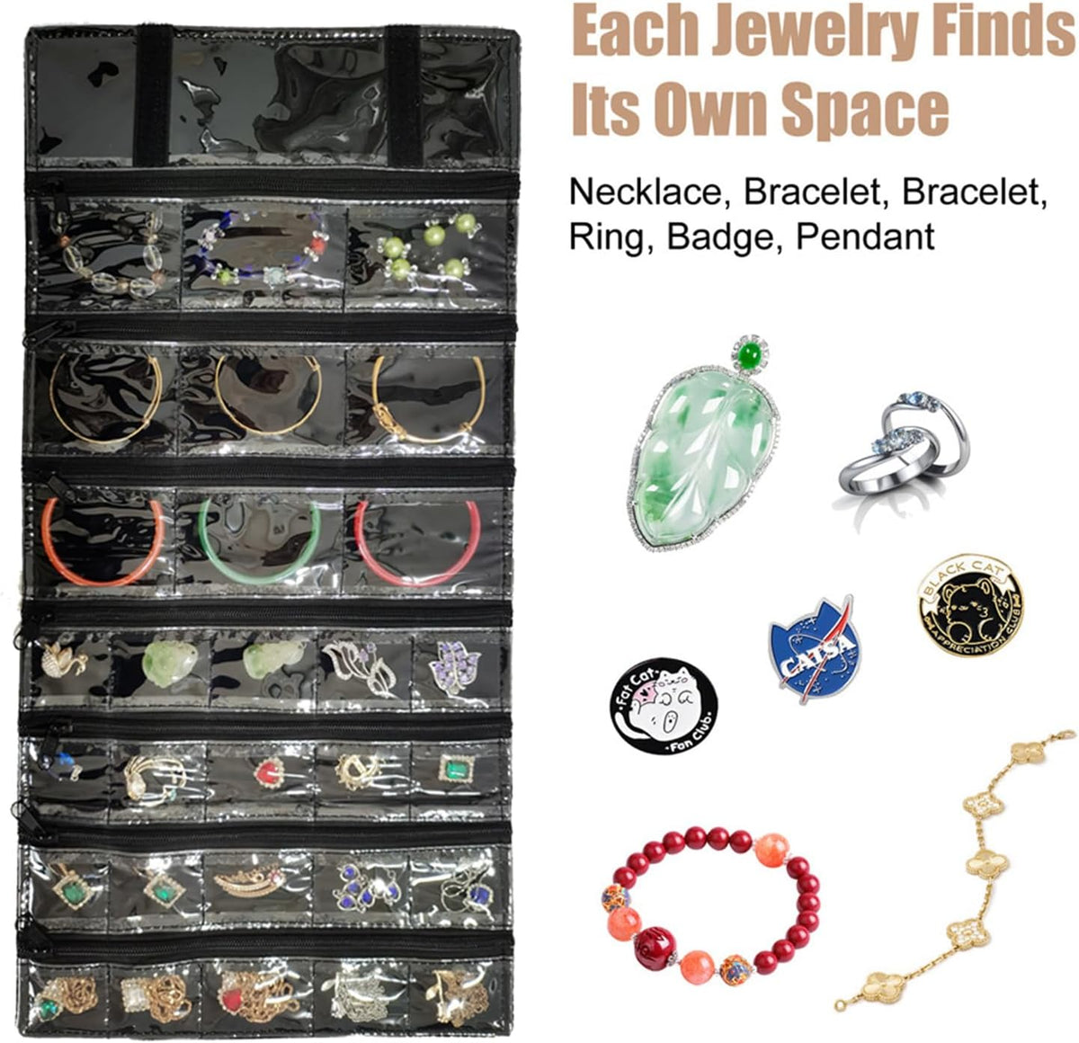 Travel Jewelry Roll Bag Portable Organizer Pouch With Grids&PVC Cover Storage Bags for Necklace, Bracelet, Bracelet,Ring, Badge, Pendant