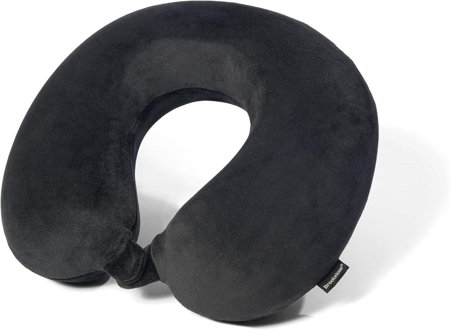 Brookstone Travel Neck Pillow - Lightweight Fleece Casing U-Shaped Stuffable Memory Foam Travel Pillow for Sleeping and Neck Support, Black
