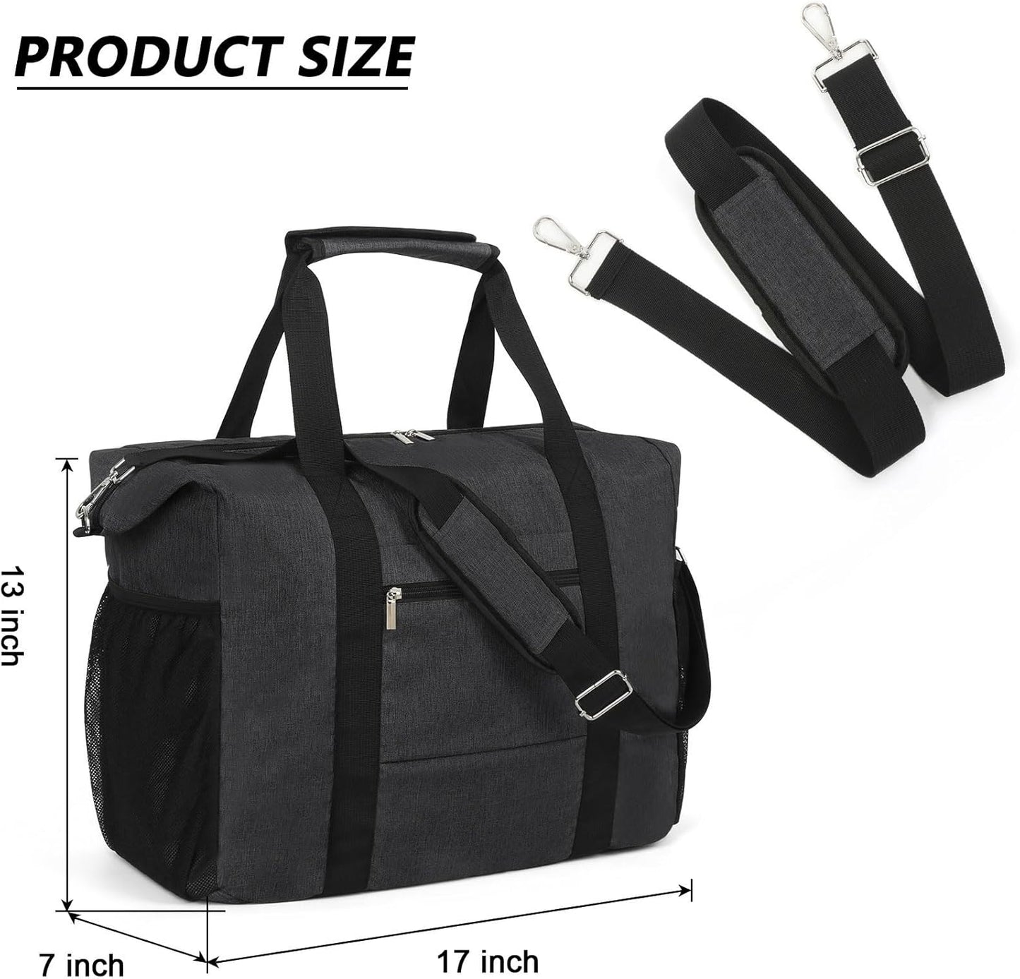 Travel Duffel Bag for Women Men,Sports Tote Gym Bag With Wet Pocke,Foldable Carry on Luggage Bag,Black