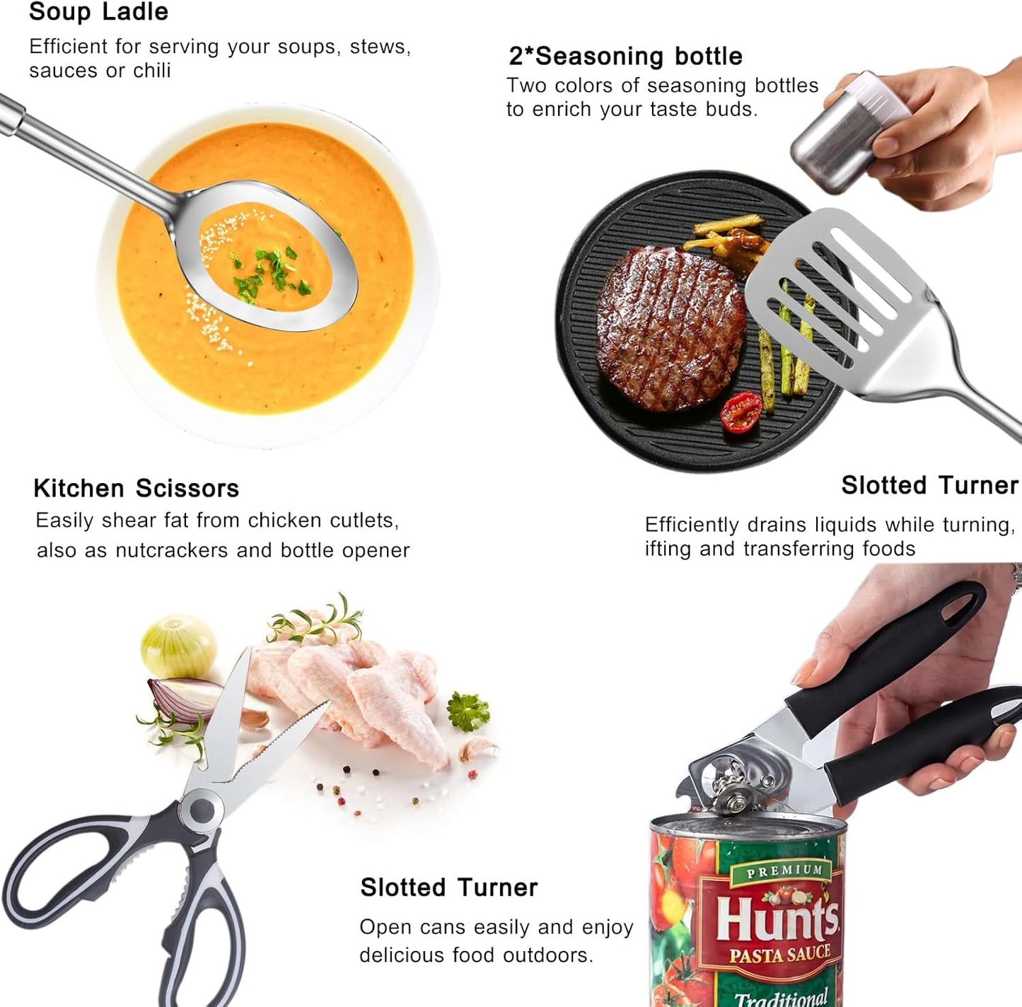 Camping Cooking Utensils Set - Camping Utensil Set Car Camping Cooking Essentials Gear for Camp Kitchen Cooking and Grilling, Stainless Steel & Silicone Ideal Gift for RV Tent Camper