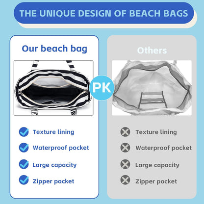 LEDAOU Beach Bag Waterproof Sandproof Women Tote Bag Pool Bag with Zipper for Gym Grocery Travel with Wet Pocket