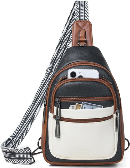 Sling Bag for Women Crossbody Bag Fanny Pack Cross Body Sling Purse Vegan Leather Trendy Travel Purse Black/White/Brown
