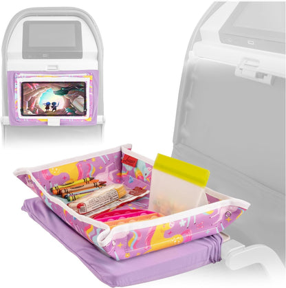 Lusso Gear Toddler Airplane Tray Table Cover - Unicorn Print, Textile, Rectangular - Foldable Tray With Pockets for Plane Toys & Snacks, Ideal for Plane Activities