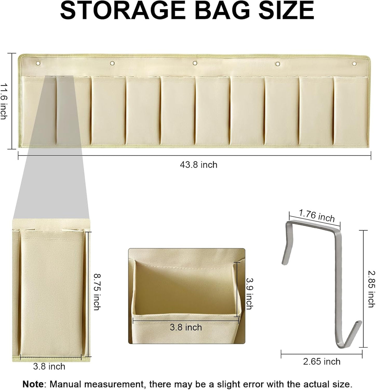 RV Shoe Pockets 10 Pockets Heavy Hanging Bedside Storage Organizer with Sturdy Hooks Storage Pockets Hangs on bed for Shoes Toys and Tool Accessories