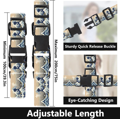 2 Pack Luggage Straps for Suitcases Adjustable Luggage Belt TSA Approved, Bright Colors Travel Packing Straps with Quick Release Buckle Unique Nylon for Sleeping Bag Car Seat, Wave