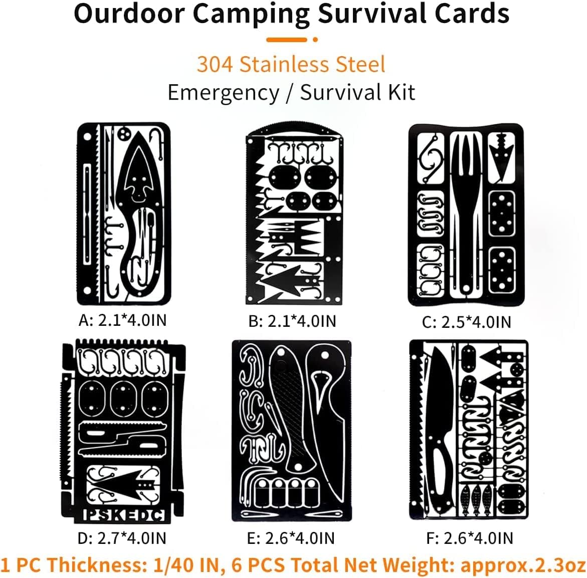 PSKOOK 12 Pcs Survival Multitool Card Emergency Camping Tool EDC Kit in Your Wallet Outdoor Hunting Fishing Hiking Gear
